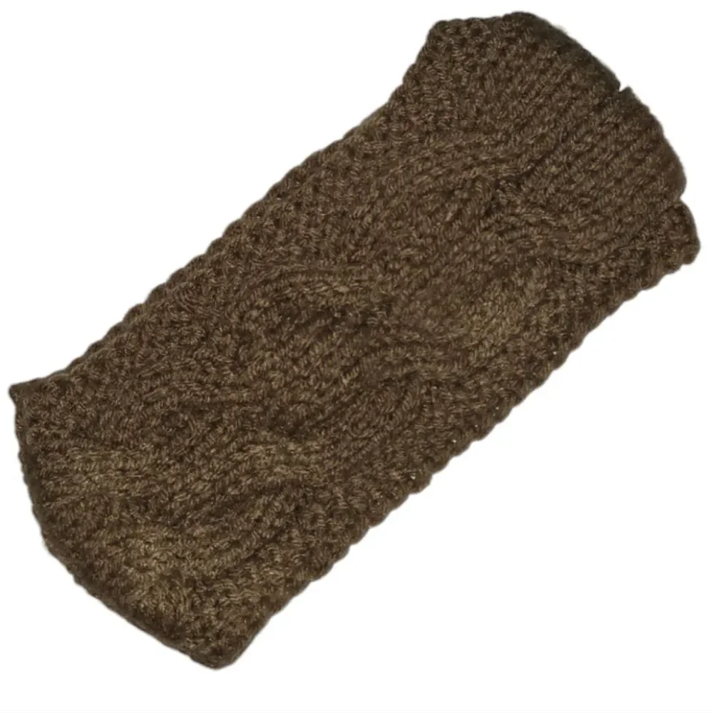 Handmade Women Brown Crochet Knit Ribbed Winter Headband | Ear Warmer Muff Cover